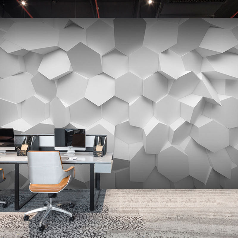 Grey 3D Print Hexagon Mural Wallpaper Waterproofing Wall Covering for Meeting Room Decor Clearhalo 'Wall Decor' 'Wall Mural' 977925