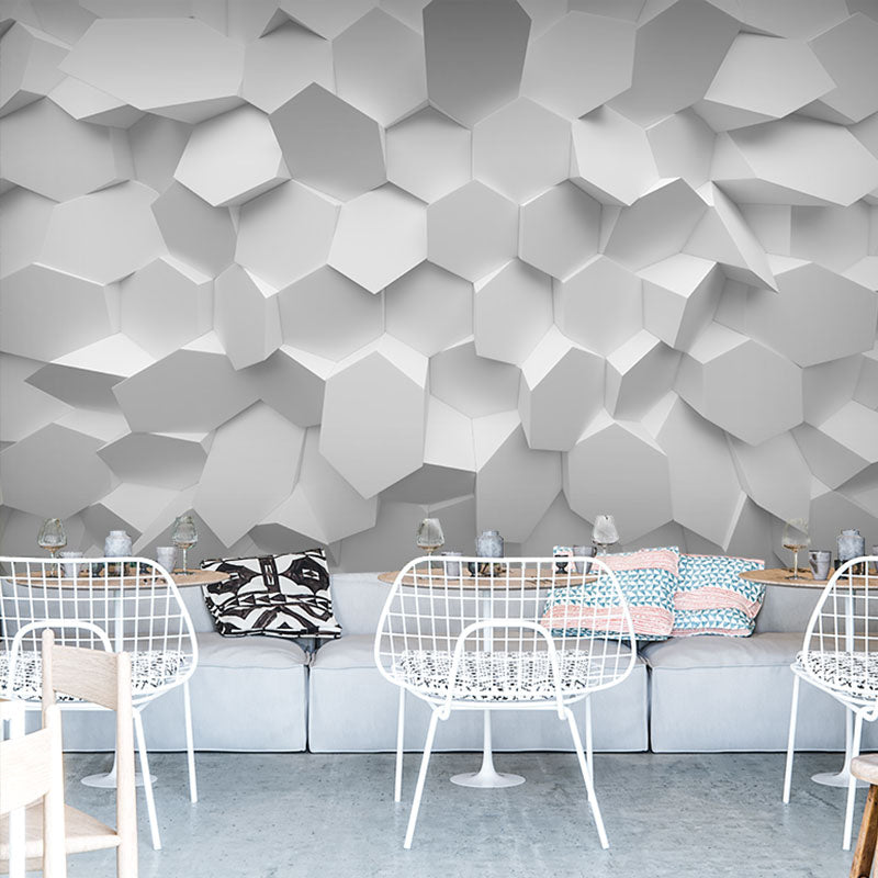 Grey 3D Print Hexagon Mural Wallpaper Waterproofing Wall Covering for Meeting Room Decor Clearhalo 'Wall Decor' 'Wall Mural' 977926