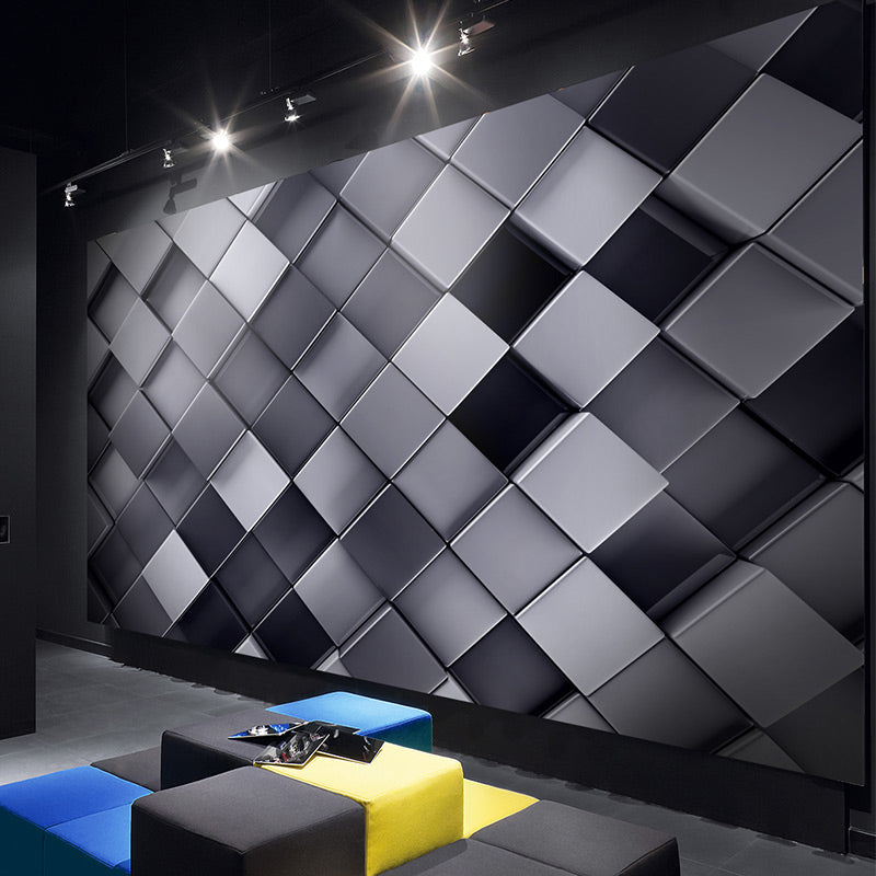 Nordic 3D Effect Square Mural for Accent Wall, Extra Large Wall Covering in Black and Grey Clearhalo 'Wall Decor' 'Wall Mural' 977935