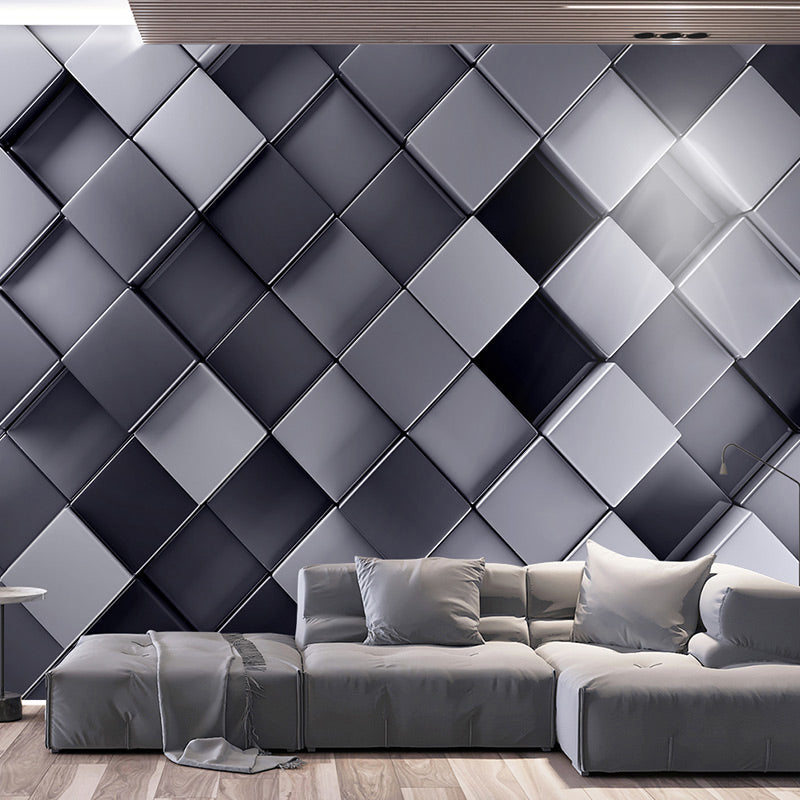 Nordic 3D Effect Square Mural for Accent Wall, Extra Large Wall Covering in Black and Grey Clearhalo 'Wall Decor' 'Wall Mural' 977936