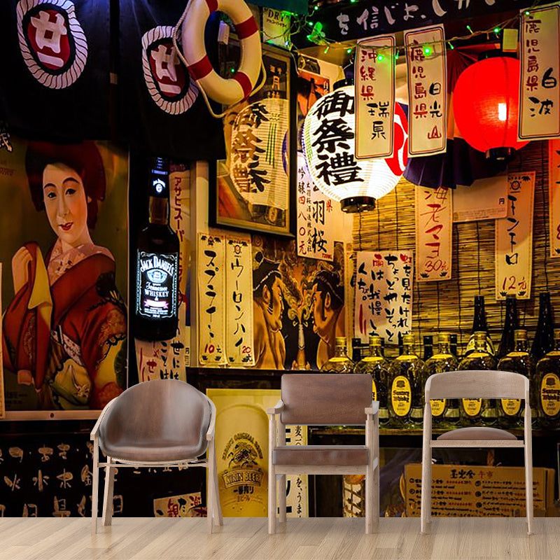 Japanese Poster Mural Wallpaper in Red and Brown, Oriental Wall Covering for Restaurant Clearhalo 'Wall Decor' 'Wall Mural' 977985