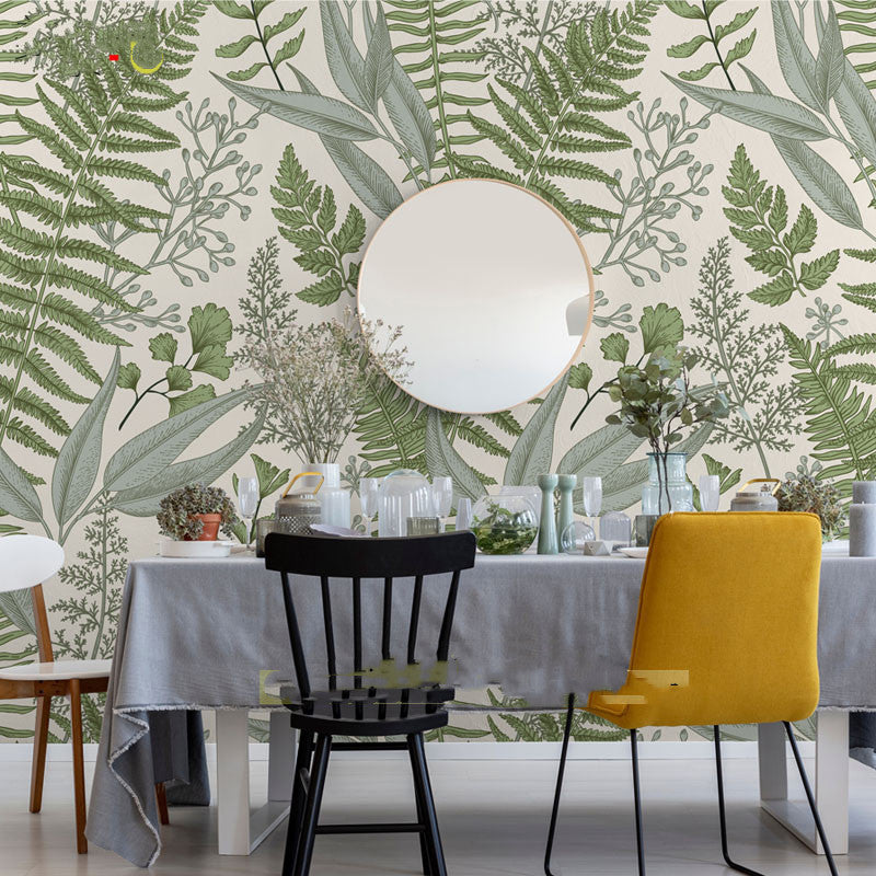 Green Leaf Mural Wallpaper Water-Resistant Wall Covering for Accent Wall, Custom Size Available Green Clearhalo 'Wall Decor' 'Wall Mural' 977999