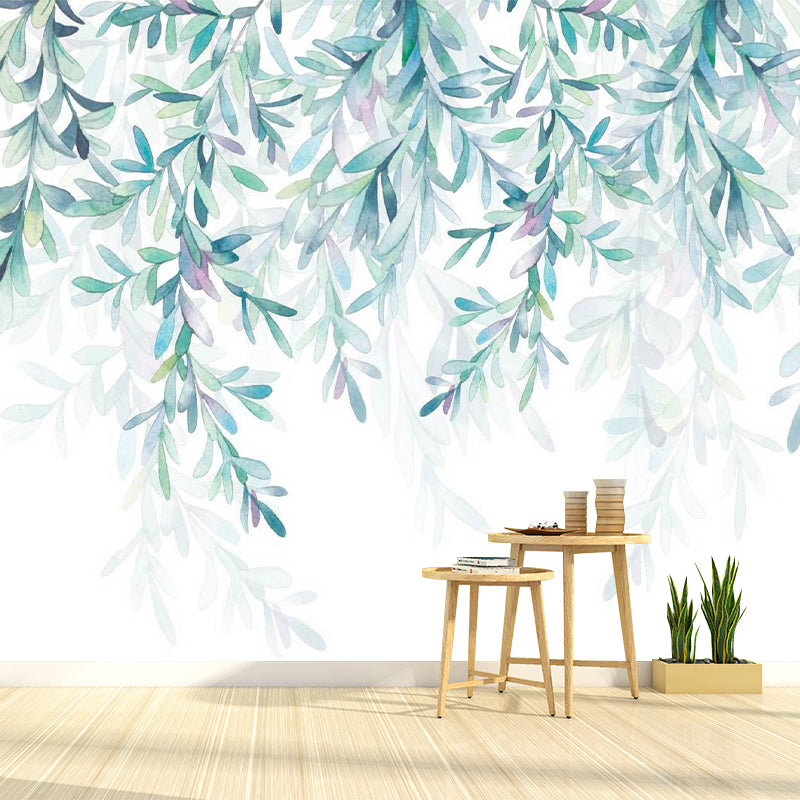 Nordic Garden Leaf Wall Covering for Living Room, Personalized Size Wall Art in Green and White Clearhalo 'Wall Decor' 'Wall Mural' 978011