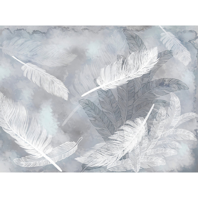 Feather Mural Wallpaper in Pastel Grey, Minimalist Wall Covering for Guest Room Decoration Clearhalo 'Wall Decor' 'Wall Mural' 978017