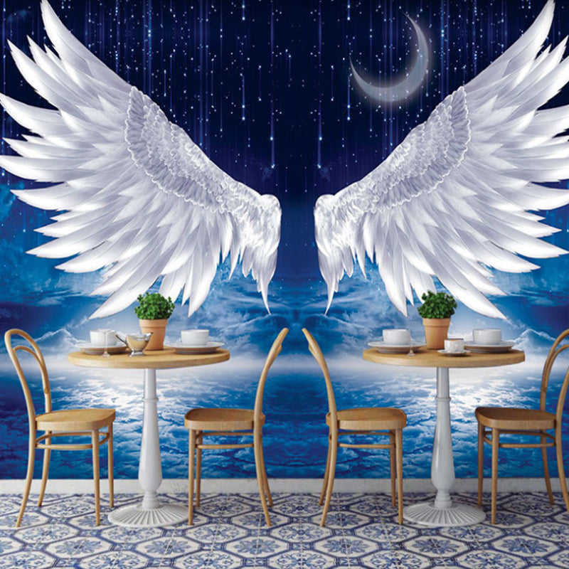 Full Size Wing Mural Wallpaper in White and Blue Non-Woven Fabric Wall Covering for Home Decor, Custom-Made Blue-Gray Clearhalo 'Wall Decor' 'Wall Mural' 978059