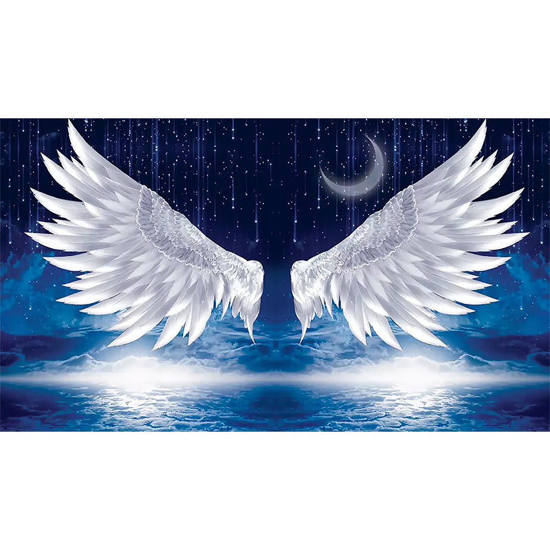 Full Size Wing Mural Wallpaper in White and Blue Non-Woven Fabric Wall Covering for Home Decor, Custom-Made Clearhalo 'Wall Decor' 'Wall Mural' 978062