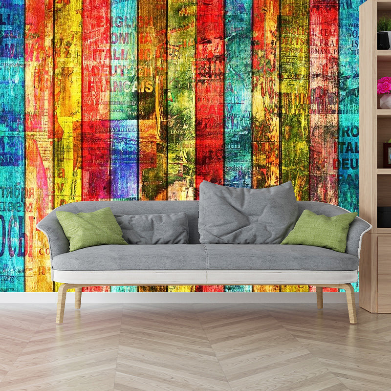 Whole Faux Wood Wall Covering for Coffee Shop Stripe Wall Mural in Multi-Color, Water-Resistant Clearhalo 'Wall Decor' 'Wall Mural' 978095