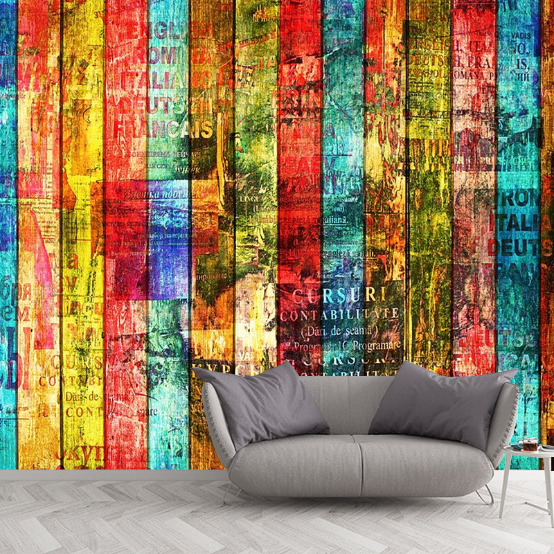 Whole Faux Wood Wall Covering for Coffee Shop Stripe Wall Mural in Multi-Color, Water-Resistant Clearhalo 'Wall Decor' 'Wall Mural' 978096
