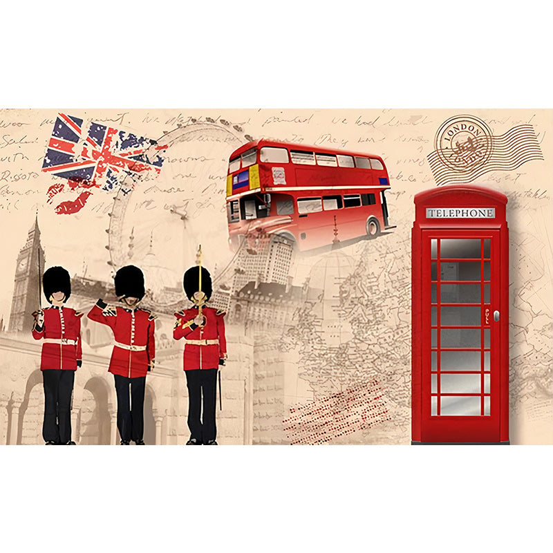 Extra Large Nostalgic Wall Art Red and Brown British Construction Wall Mural, Customized Size Available Clearhalo 'Wall Decor' 'Wall Mural' 978117