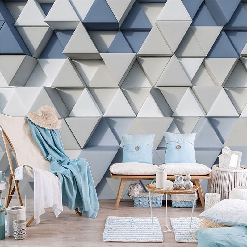 Contemporary Non-Woven Fabric Wallpaper Roll with 3D Effect Cube Pattern in Blue and Grey, Moisture-Resistant Blue-Gray Clearhalo 'Wall Decor' 'Wall Mural' 978124