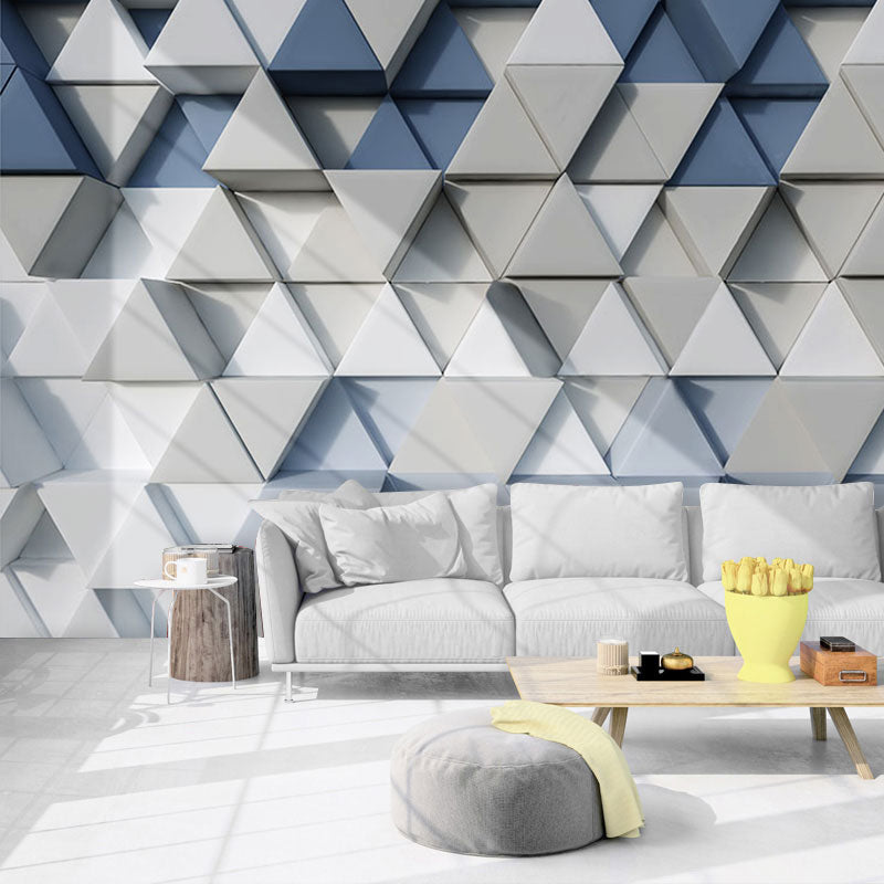 Contemporary Non-Woven Fabric Wallpaper Roll with 3D Effect Cube Pattern in Blue and Grey, Moisture-Resistant Clearhalo 'Wall Decor' 'Wall Mural' 978125