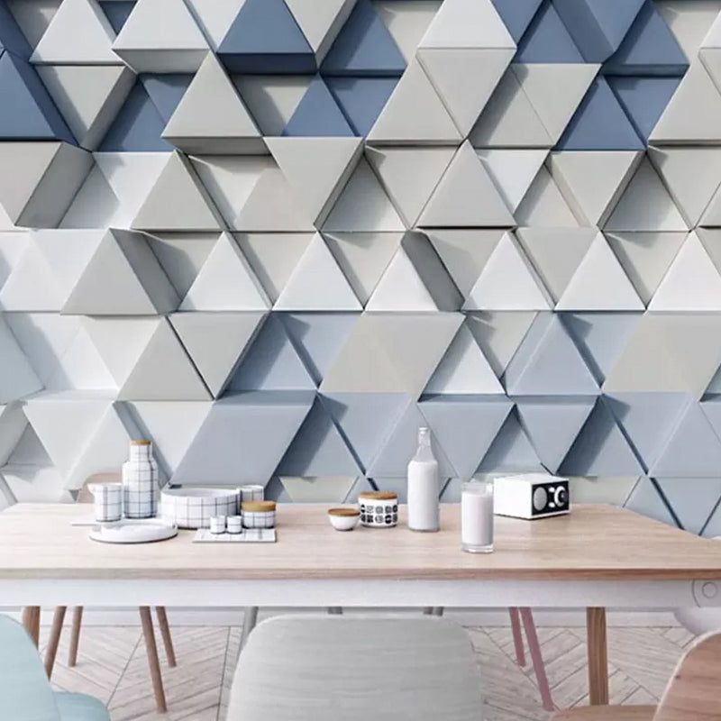 Contemporary Non-Woven Fabric Wallpaper Roll with 3D Effect Cube Pattern in Blue and Grey, Moisture-Resistant Clearhalo 'Wall Decor' 'Wall Mural' 978126