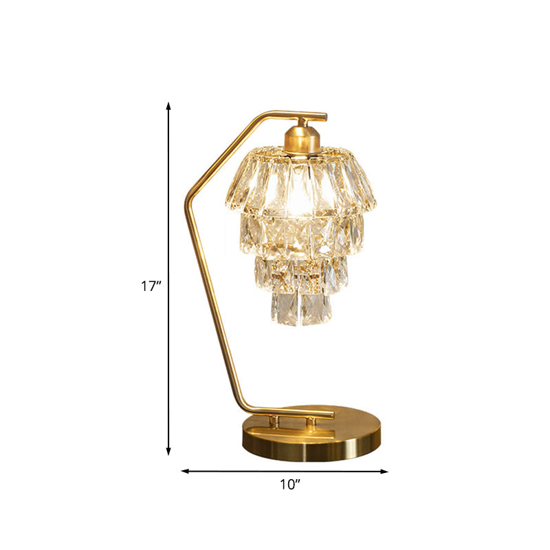 Tiered Crystal Night Lamp Contemporary 1 Light Brass Finish Nightstand Light with Angled Arm Clearhalo 'Lamps' 'Table Lamps' Lighting' 978161