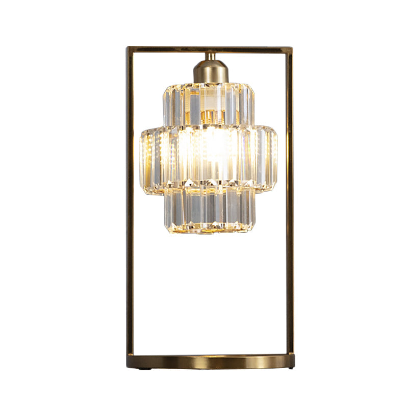 Clear Crystal Tiered Round Table Light Simplicity 1 Head Brass Finish Night Lamp with Rectangle Frame Clearhalo 'Lamps' 'Table Lamps' Lighting' 978164