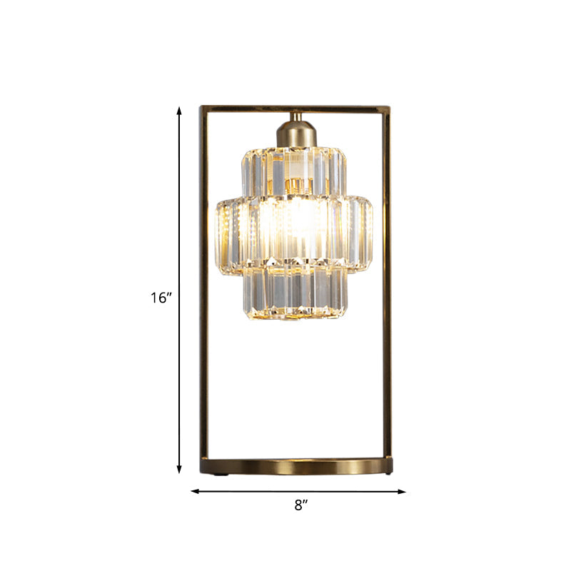 Clear Crystal Tiered Round Table Light Simplicity 1 Head Brass Finish Night Lamp with Rectangle Frame Clearhalo 'Lamps' 'Table Lamps' Lighting' 978165