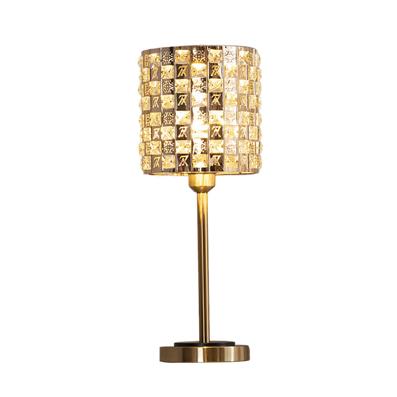 Minimalist Cylindrical Night Table Lighting Inserted Crystal 1 Bulb Bedroom Nightstand Lamp in Brass Clearhalo 'Lamps' 'Table Lamps' Lighting' 978172