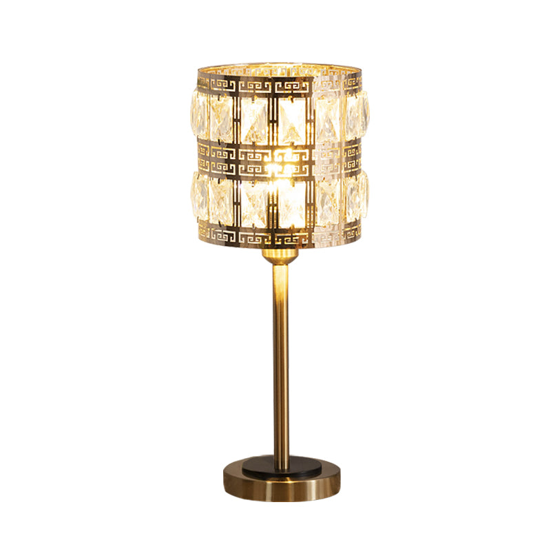 Minimalist Cylindrical Night Table Lighting Inserted Crystal 1 Bulb Bedroom Nightstand Lamp in Brass Clearhalo 'Lamps' 'Table Lamps' Lighting' 978177