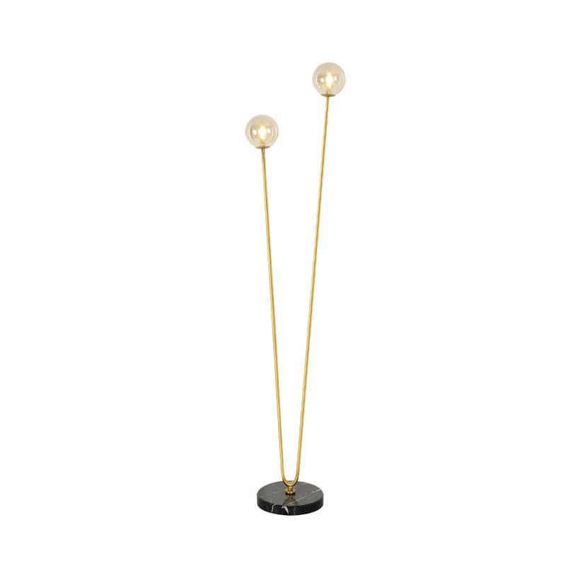 Metallic U-Shaped Floor Reading Light Modernist LED Gold Standing Lamp with Globe Glass Shade Clearhalo 'Floor Lamps' 'Lamps' Lighting' 978434