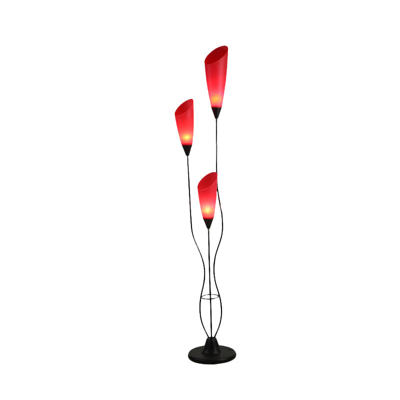 Torchiere Floor Reading Lamp Macaron Metallic 3 Heads Living Room Standing Light in Red Clearhalo 'Floor Lamps' 'Lamps' Lighting' 978510