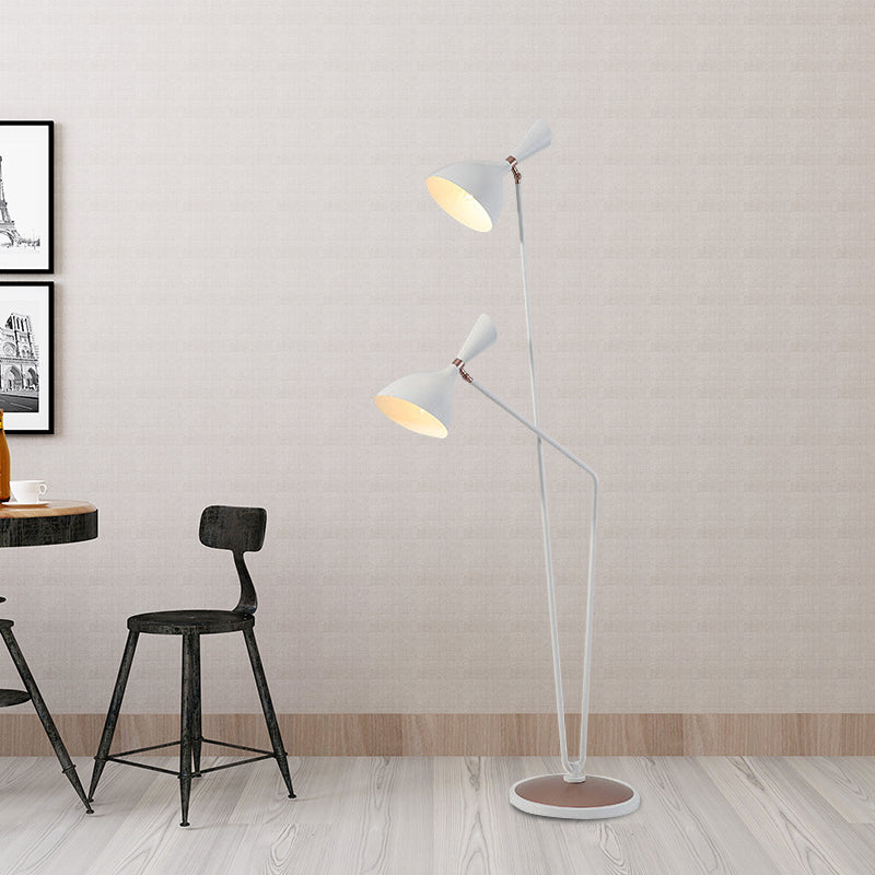 Metal Flaring-Shaped Floor Reading Lamp Modernist 2-Head White Stand Up Light for Bedroom White Clearhalo 'Floor Lamps' 'Lamps' Lighting' 978592