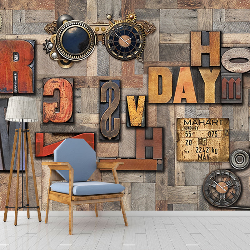 Nostalgic Letters Mural Wallpaper in Brown Coffee Shop Wall Covering, Custom-Printed Clearhalo 'Wall Decor' 'Wall Mural' 978688