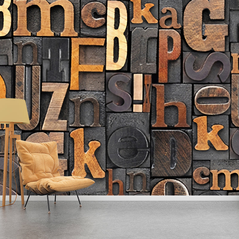 Custom-Made Photo Style Industrial Mural Wallpaper for Restaurant Decor with Letters Design in Brown Clearhalo 'Wall Decor' 'Wall Mural' 978717