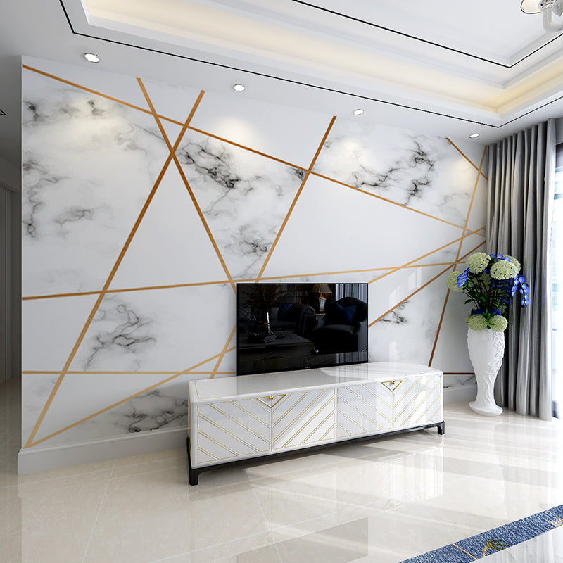 Simple Marble Surface Mural Wallpaper for Accent Wall, Grey and Gold, Personalized Size Available Clearhalo 'Wall Decor' 'Wall Mural' 978747