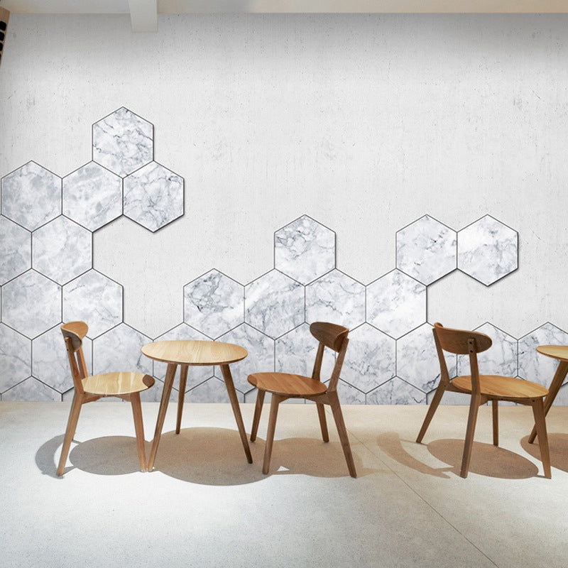 Photography Hexagon Wall Mural Decal for Accent Wall in White, Personalized Size Available Clearhalo 'Wall Decor' 'Wall Mural' 978787