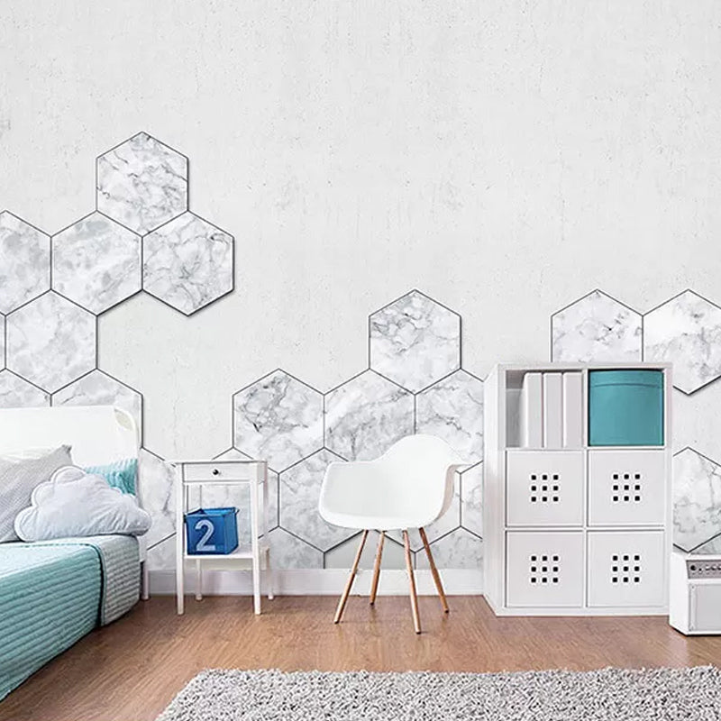 Photography Hexagon Wall Mural Decal for Accent Wall in White, Personalized Size Available Clearhalo 'Wall Decor' 'Wall Mural' 978788