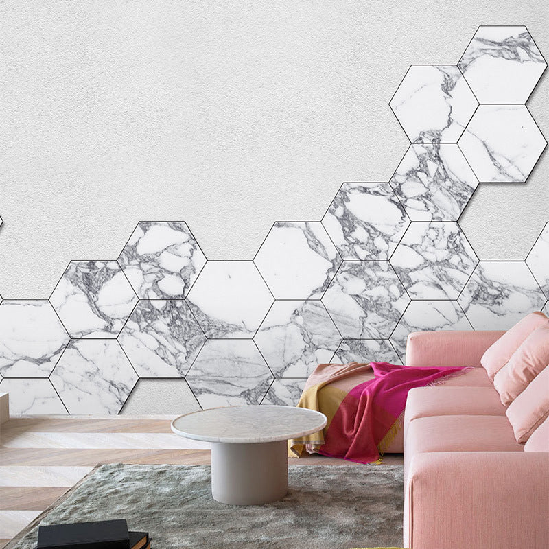 Custom Enormous Simple Wall Mural for Living Room Decor with Hexagon in Plain White Clearhalo 'Wall Decor' 'Wall Mural' 978792