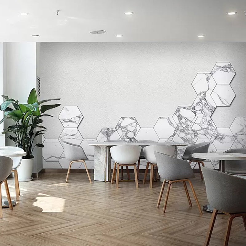 Custom Enormous Simple Wall Mural for Living Room Decor with Hexagon in Plain White Clearhalo 'Wall Decor' 'Wall Mural' 978793