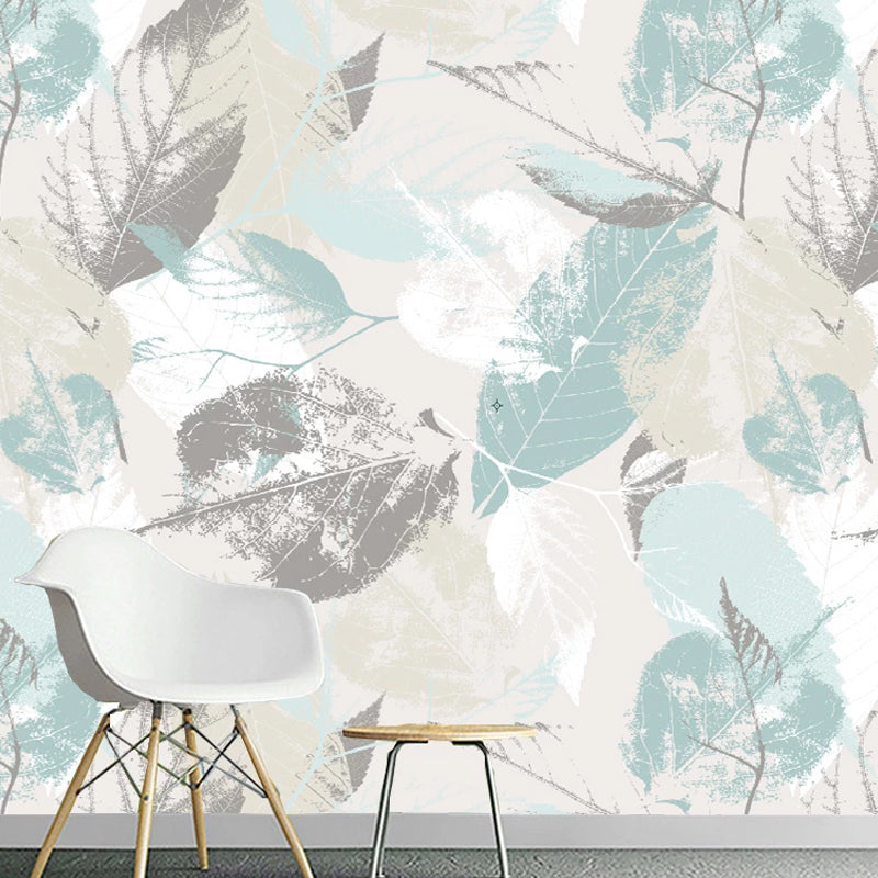 Water-Resistant Leaf Texture Mural Wallpaper Custom Size Minimalist Wall Covering for Guest Room Blue-Gray Clearhalo 'Wall Decor' 'Wall Mural' 978811