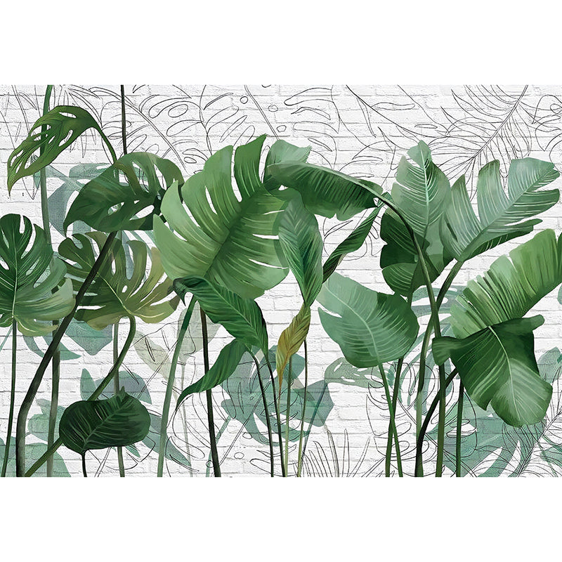 Enormous Banana Leaves Wall Art in Green Non-Woven Fabric Wall Mural Decal for Accent Wall, Custom-Made Clearhalo 'Wall Decor' 'Wall Mural' 978829