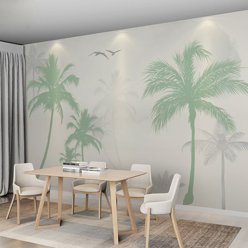 Modernism Coconut Tree Wall Covering in Pastel Green Living Room Wall Mural, Custom Size Available Green Clearhalo 'Wall Decor' 'Wall Mural' 978831