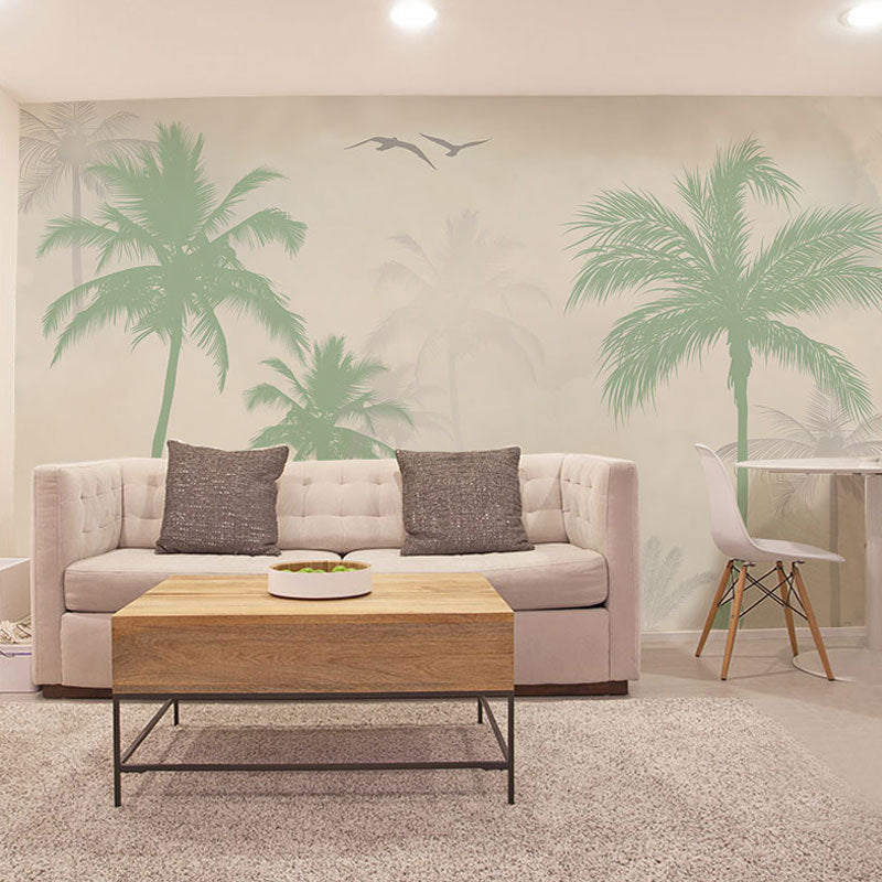 Modernism Coconut Tree Wall Covering in Pastel Green Living Room Wall Mural, Custom Size Available Clearhalo 'Wall Decor' 'Wall Mural' 978832