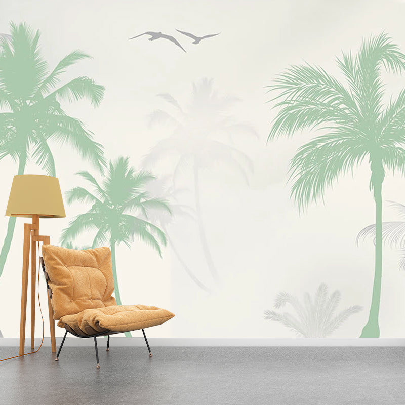 Modernism Coconut Tree Wall Covering in Pastel Green Living Room Wall Mural, Custom Size Available Clearhalo 'Wall Decor' 'Wall Mural' 978833