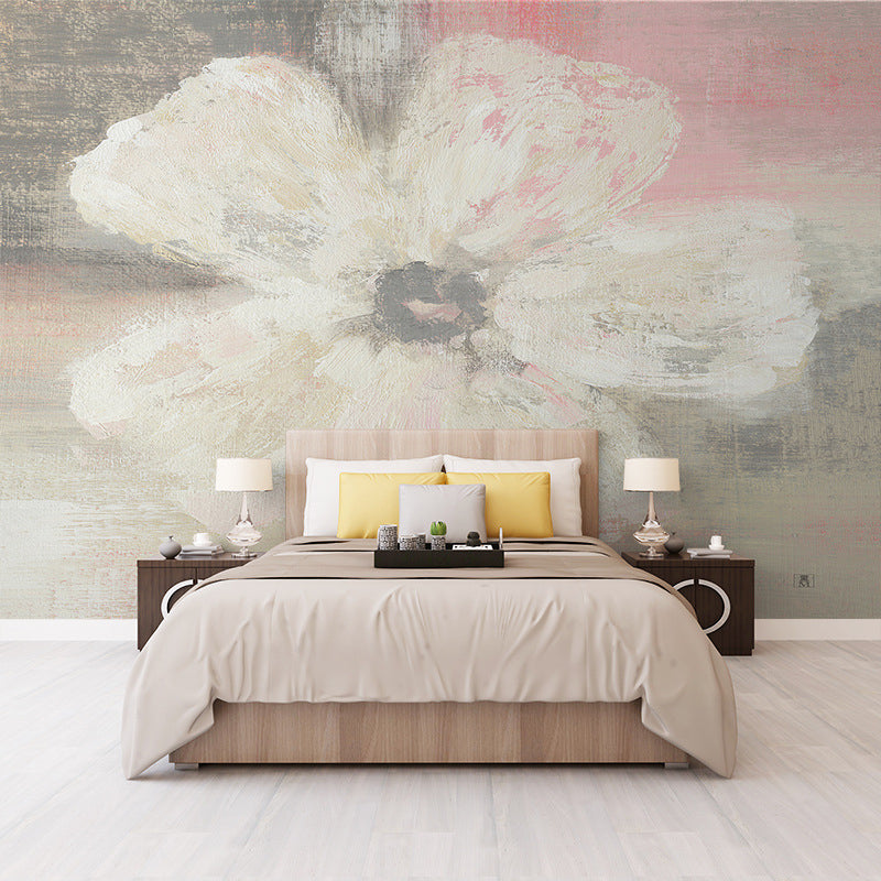 Illustration Blossoming Flower Wall Decor Personalized Size Wall Mural Decal for Girl's Bedroom, Custom-Printed Gray-Pink Clearhalo 'Wall Decor' 'Wall Mural' 978841