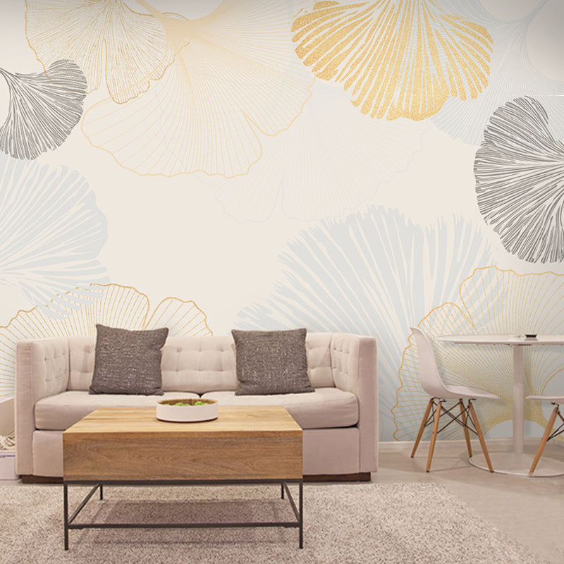 Ginkgo Wall Mural Decal in Blue and Yellow, Nordic Wall Covering for Living Room Decoration Clearhalo 'Wall Decor' 'Wall Mural' 978852