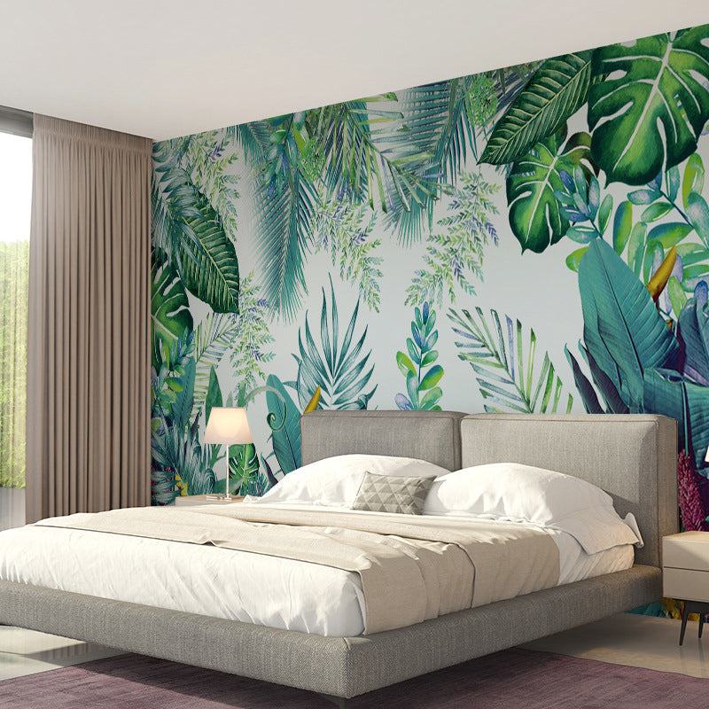 Large Banana Leaves Mural Wallpaper for Thai Restaurant Plants Wall Decor, Water-Resistant Clearhalo 'Wall Decor' 'Wall Mural' 978858