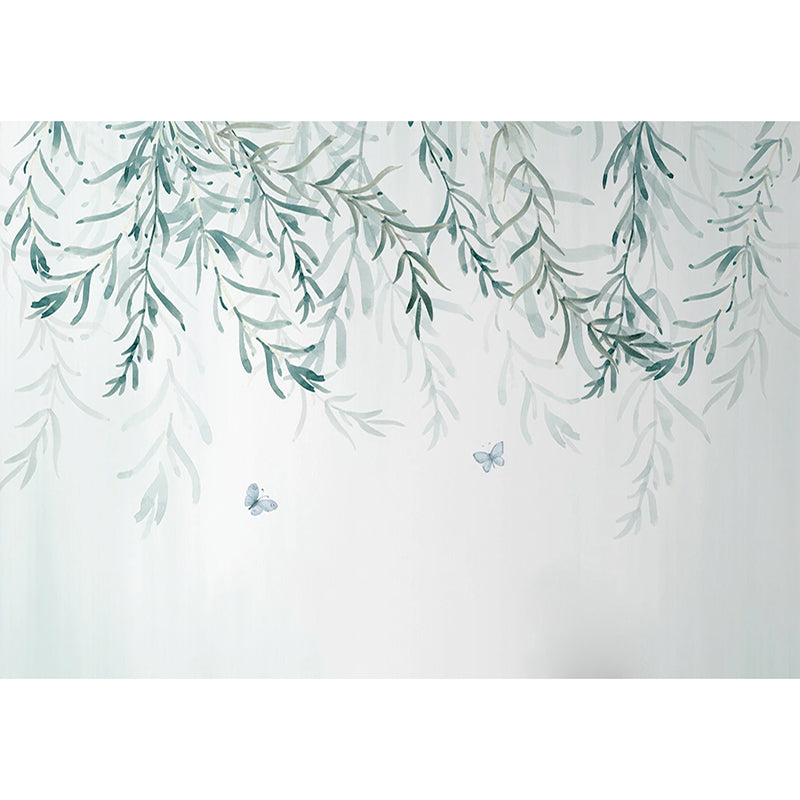 Custom Illustration Nordic Mural Wallpaper for Home Decoration with Willow Tree Design in Green and White Clearhalo 'Wall Decor' 'Wall Mural' 978864