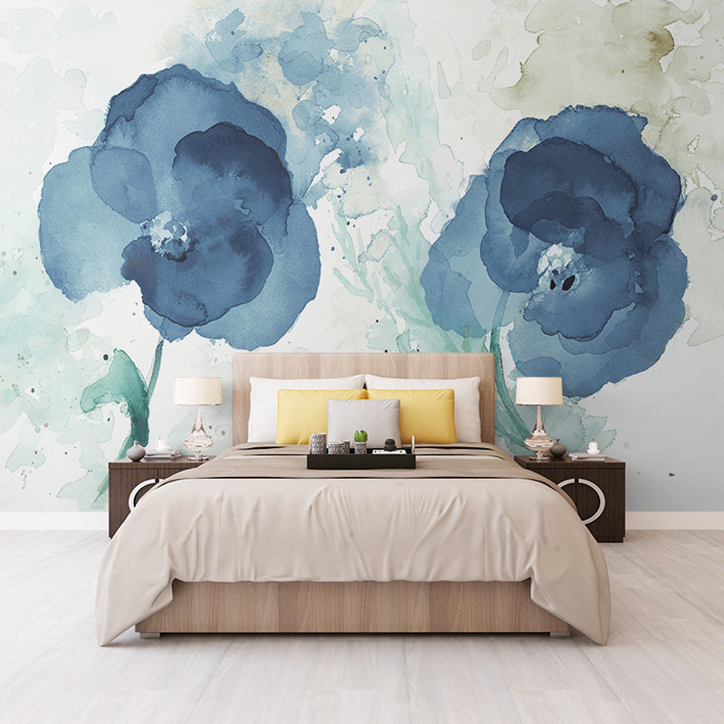 Waterproofing Blossoming Flower Wall Covering Personalized Size Minimalist Wall Mural for Guest Room Blue Clearhalo 'Wall Decor' 'Wall Mural' 978886