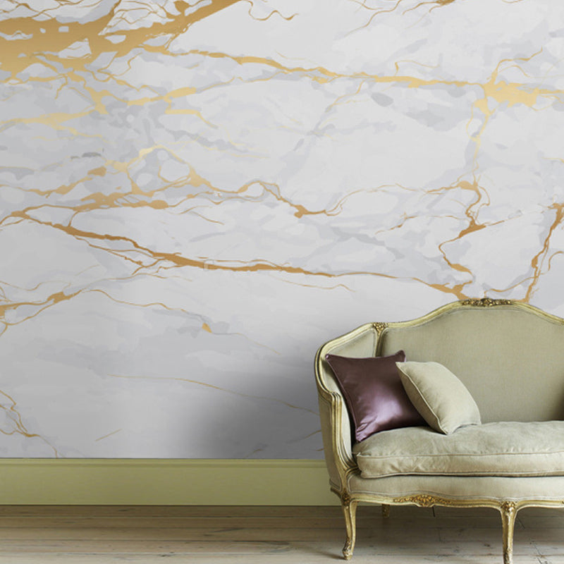 Photo Style Marble Surface Mural Wallpaper for Dining Room in Gold and White, Made to Measure Grey-Gold-White Clearhalo 'Wall Decor' 'Wall Mural' 978941