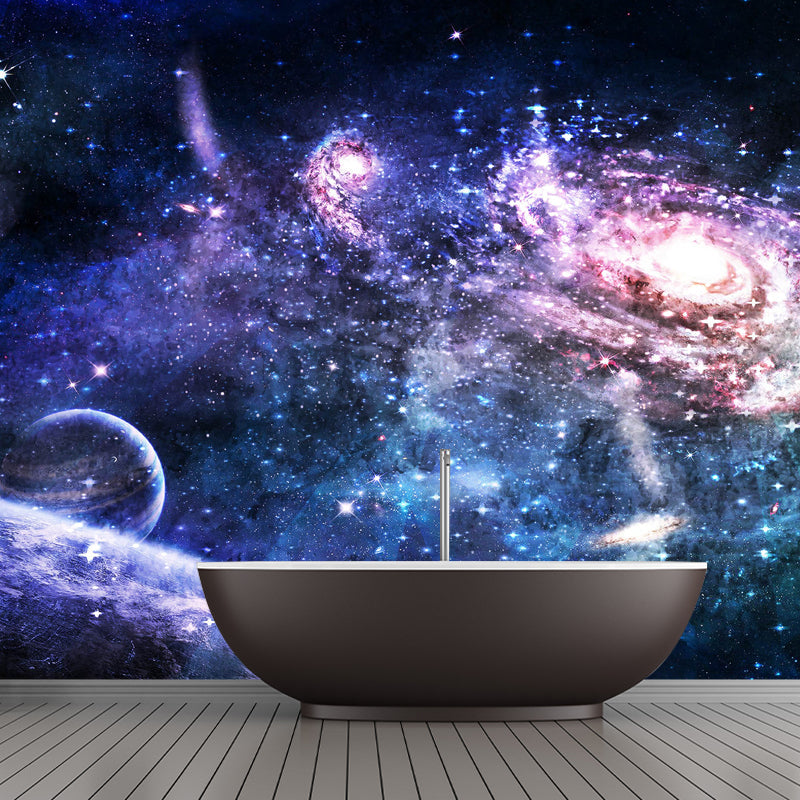 Fantasy Deep Space Wall Mural Decal for Children's Bedroom, Blue and Purple, Custom Size Available Clearhalo 'Wall Decor' 'Wall Mural' 978957