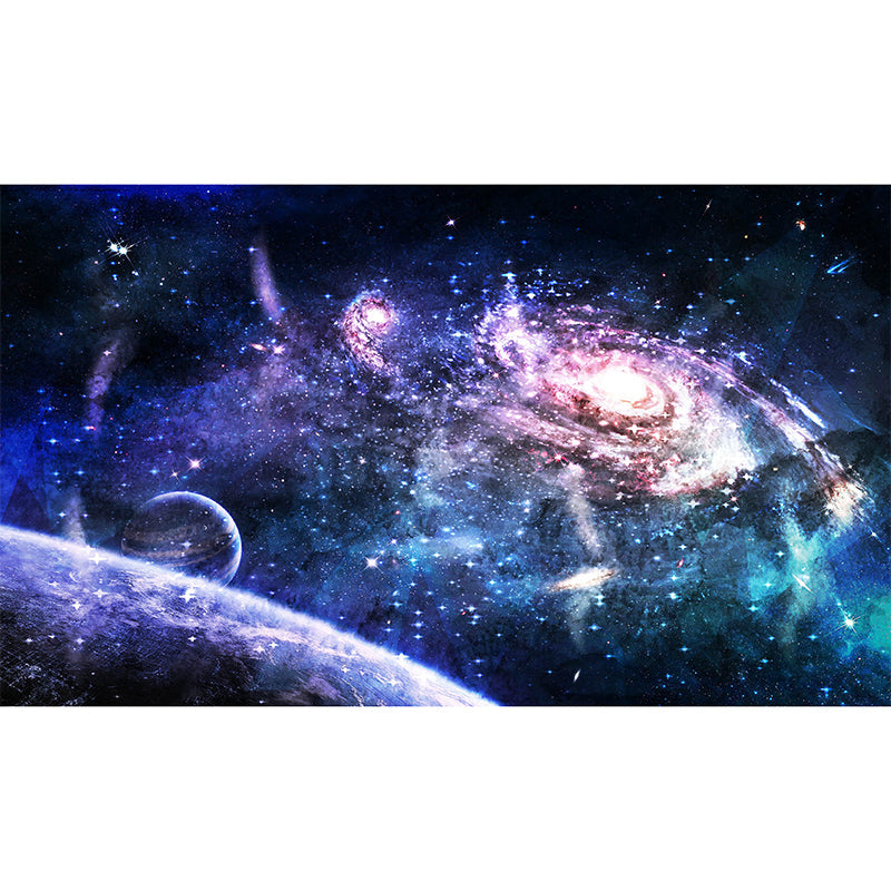 Fantasy Deep Space Wall Mural Decal for Children's Bedroom, Blue and Purple, Custom Size Available Clearhalo 'Wall Decor' 'Wall Mural' 978959