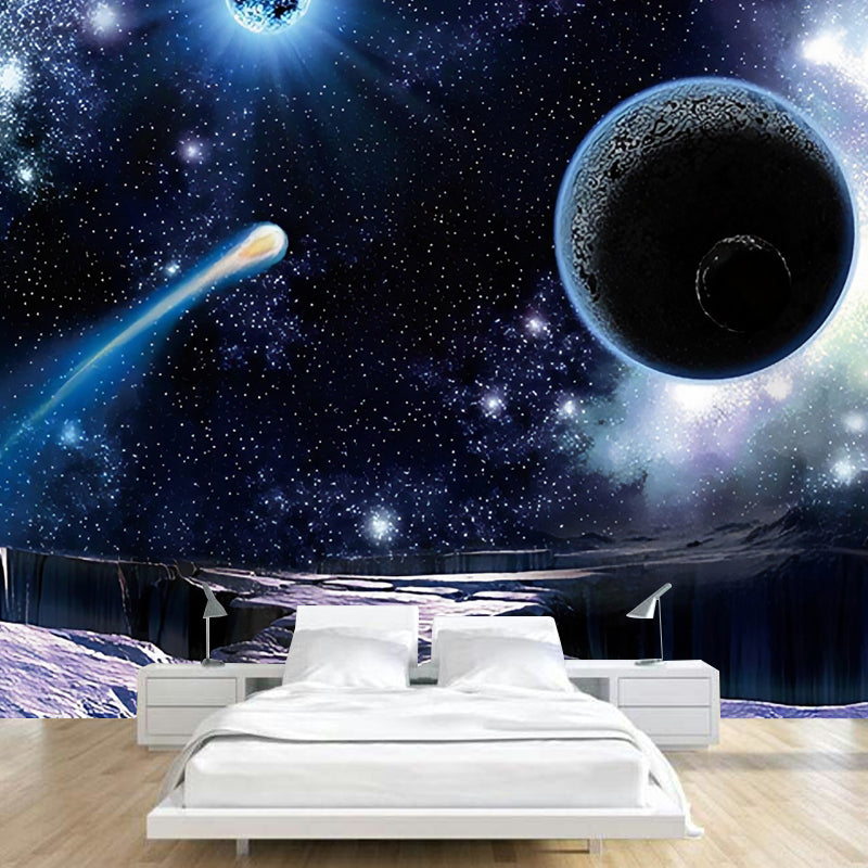 3D Visual outer Space Mural Wallpaper for Meeting Room Decoration, Blue and Purple, Custom-Printed Blue-Purple Clearhalo 'Wall Decor' 'Wall Mural' 978961