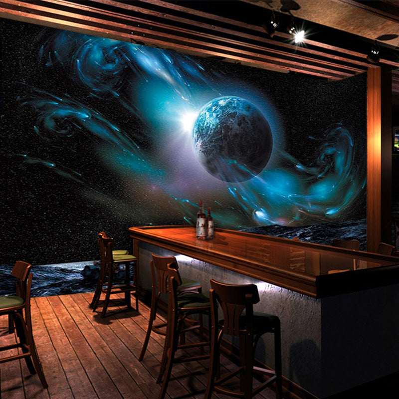 Original Outer Space Wall Art in Blue and Black Living Room Wall Mural, Personalized Size Available Blue-Black Clearhalo 'Wall Decor' 'Wall Mural' 978971