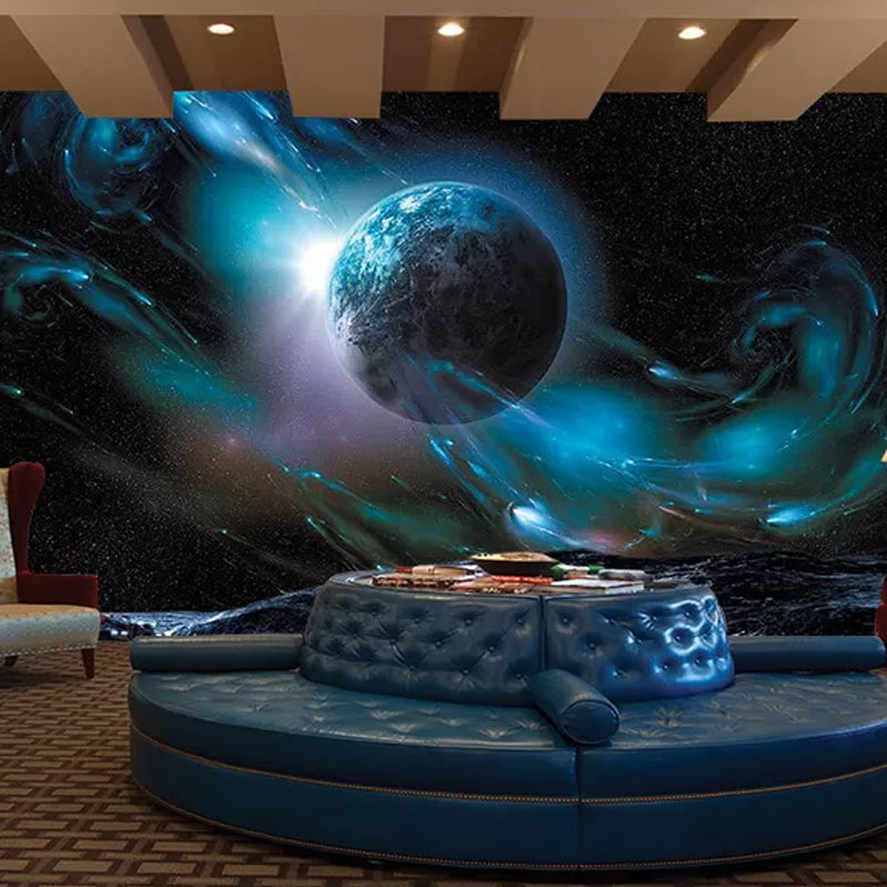 Original Outer Space Wall Art in Blue and Black Living Room Wall Mural, Personalized Size Available Clearhalo 'Wall Decor' 'Wall Mural' 978972