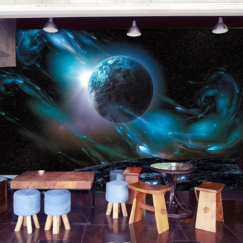 Original Outer Space Wall Art in Blue and Black Living Room Wall Mural, Personalized Size Available Clearhalo 'Wall Decor' 'Wall Mural' 978973