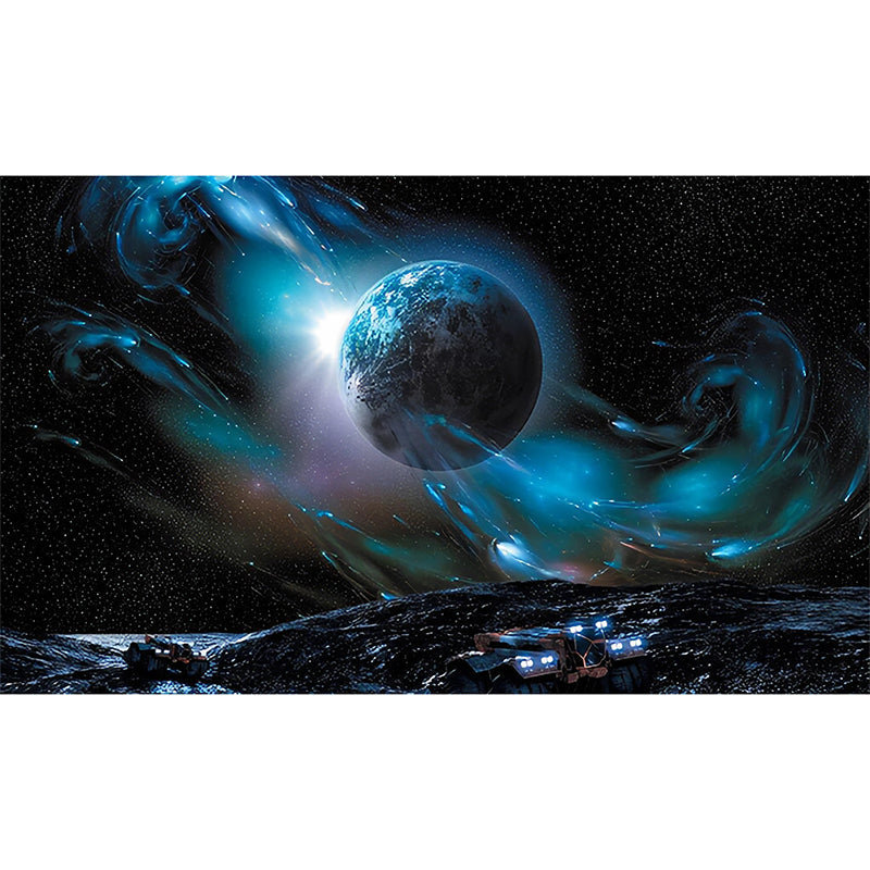 Original Outer Space Wall Art in Blue and Black Living Room Wall Mural, Personalized Size Available Clearhalo 'Wall Decor' 'Wall Mural' 978974