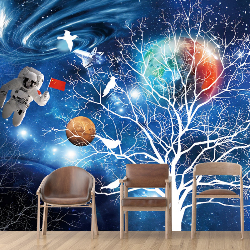 Photo Tree and Galaxy Mural Wallpaper Full Size Wall Art for Accent Wall, Personalized Size Available Blue Clearhalo 'Wall Decor' 'Wall Mural' 978986